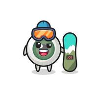 illustration du personnage de globe oculaire avec style snowboard vecteur