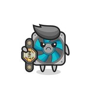 personnage mascotte fan d'ordinateur en tant que combattant mma avec la ceinture de champion vecteur