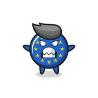 expression courroucée du personnage mascotte de l'insigne du drapeau de l'europe vecteur