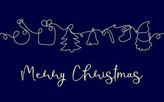 Noël salutation carte invitation pour fête dans contour ligne art. Noël arbre, cadeau, cloche, bonbons, Père Noël. vecteur illustration