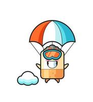 Le dessin animé de mascotte de cigarette saute en parachute avec un geste heureux vecteur