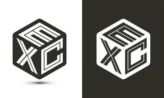 exc lettre logo conception avec illustrateur cube logo, vecteur logo moderne alphabet Police de caractère chevauchement style.