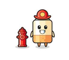 personnage mascotte de cigarette en tant que pompier vecteur