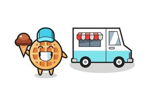 mascotte, dessin animé, de, cercle, gaufre, à, glace, camion vecteur