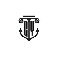 cy pilier et ancre océan initiale logo concept vecteur