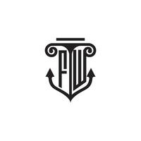 fw pilier et ancre océan initiale logo concept vecteur