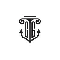gg pilier et ancre océan initiale logo concept vecteur
