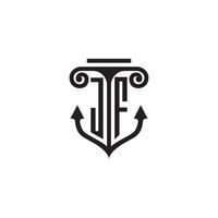 jf pilier et ancre océan initiale logo concept vecteur