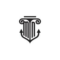 mn pilier et ancre océan initiale logo concept vecteur