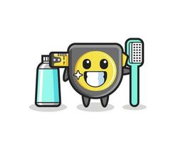 illustration de mascotte de ruban à mesurer avec une brosse à dents vecteur