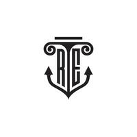 ré pilier et ancre océan initiale logo concept vecteur