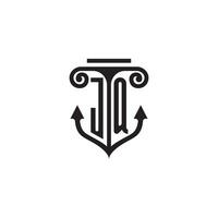 jq pilier et ancre océan initiale logo concept vecteur