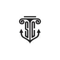sc pilier et ancre océan initiale logo concept vecteur