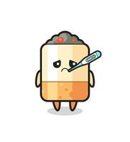 personnage de mascotte de cigarette avec état de fièvre vecteur