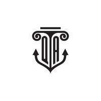 qa pilier et ancre océan initiale logo concept vecteur