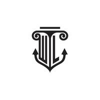 wl pilier et ancre océan initiale logo concept vecteur