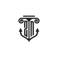 zn pilier et ancre océan initiale logo concept vecteur