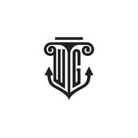 wg pilier et ancre océan initiale logo concept vecteur