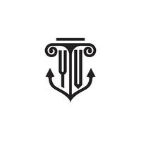 yv pilier et ancre océan initiale logo concept vecteur
