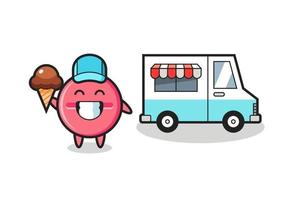 caricature de mascotte de tablette de médecine avec camion de crème glacée vecteur