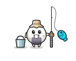 personnage mascotte d'onigiri en tant que pêcheur vecteur