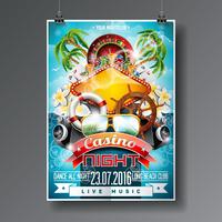 Conception de Vector Party Flyer sur un thème de casino avec des éléments de la roulette et de l&#39;été