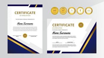 certificat de luxe bleu dégradé avec jeu d'insignes en or
