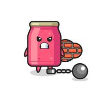 mascotte de personnage de confiture de fraise en tant que prisonnier vecteur