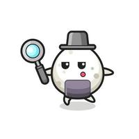 personnage de dessin animé onigiri recherchant avec une loupe vecteur