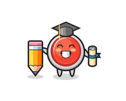 le dessin animé de bouton de panique d'urgence est l'obtention du diplôme avec un crayon géant vecteur