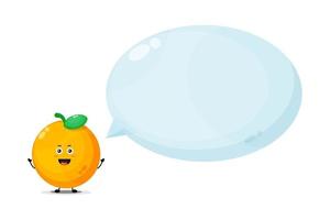 personnage orange mignon avec discours de bulle vecteur