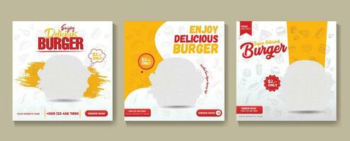 Burger social médias Publier modèle.rapide nourriture social médias modèle pour restaurant.burger bannière vente pour social médias Publier modèle avec moderne concept et paquet ensemble. vecteur