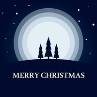 joyeux Noël affiche avec le lune dans le milieu et 3 des arbres sur une bleu Contexte et étoiles vecteur