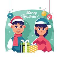 heureux deux enfants célébrant noël