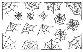 araignée la toile ensemble isolé sur blanc Contexte. effrayant Halloween toiles d'araignées collection. contour vecteur plat illustration.