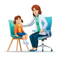 femelle médecin examiner une peu fille avec une stéthoscope. vecteur dessin animé personnage illustration