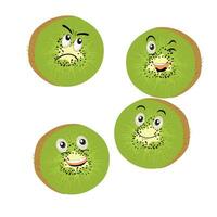 kiwi fruit dessin animé personnage avec verdâtre marron flou peau et montrer du doigt main geste, pour agriculture ou Frais nourriture conception. kiwi fruit vecteur personnages, dessin animé mignonne kiwi fruit dessin animé émoticônes.