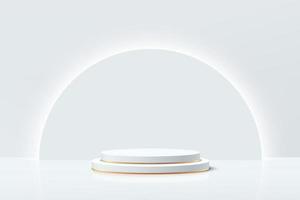 podium de piédestal géométrique blanc et or avec demi-cercle lumineux. vecteur