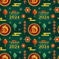 content chinois Nouveau année 2024 sans couture modèle conception. Traduction année de le dragon. avec lanterne, dragons et Chine éléments dans plat illustration vecteur