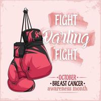 combat chérie, affiche du cancer du sein avec des gants de boxe roses vecteur