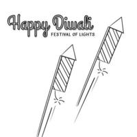 salutations joyeux diwali dessinés à la main avec illustration vectorielle de feux d'artifice vecteur