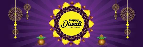 conception de bannière de festival indien diwali avec des éléments décoratifs vecteur