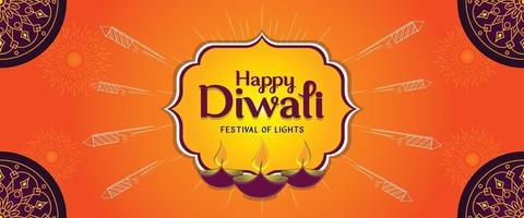 bannière de salutations de luxe joyeux diwali gratuitement avec un décor fleuri vecteur