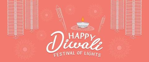 joyeux diwali souhaite une bannière avec des feux d'artifice et des décorations festives vecteur