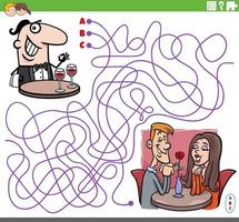 jeu de labyrinthe avec serveur de dessin animé et couple amoureux vecteur