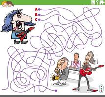 jeu de labyrinthe avec guitariste de dessin animé et groupe de musique vecteur