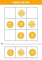 jeu de sudoku pour les enfants avec de jolis soleils kawaii. vecteur