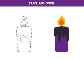 trace et couleur bougie d'halloween. feuille de travail pour les enfants. vecteur