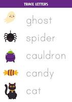 traçage des noms d'éléments d'halloween pour les enfants.