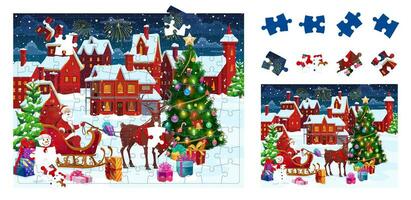 Noël vacances scie sauteuse puzzle pièces avec Père Noël vecteur